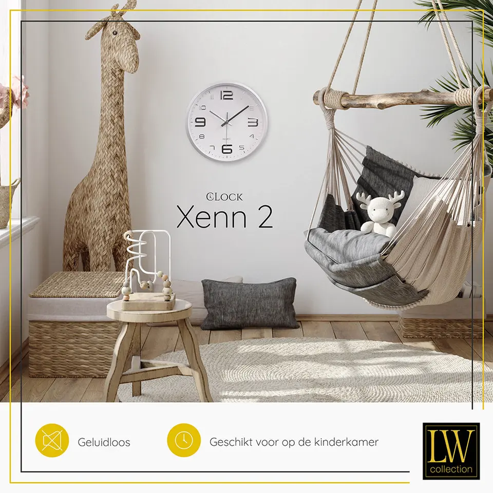 LW Collection Keukenklok Xenn2 zilver wit 30cm