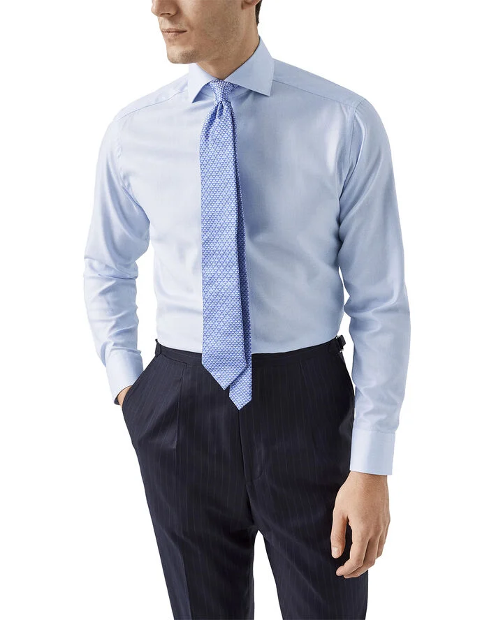ETON Slim Fit Light Blue Melange Semi Solid Fine Twill Shirt Lyseblå