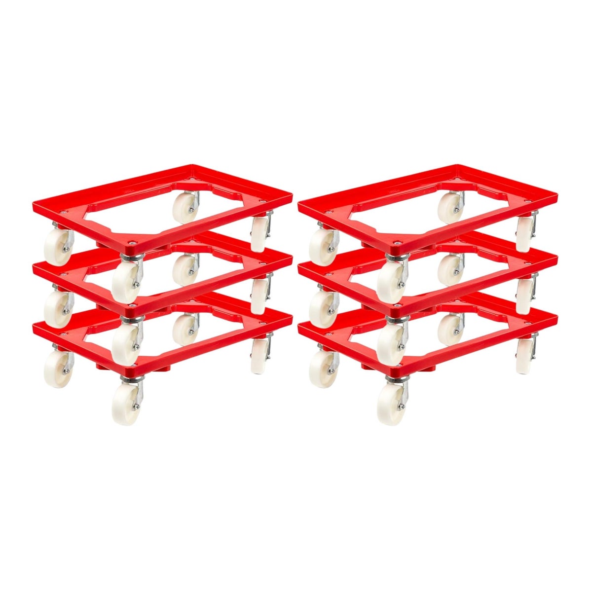PROREGAL Transportwagen voor Euroboxen 60 x 40 cm met kunststof wielen, rood, open dek, 4 zwenkwielen, draagvermogen 300 kg