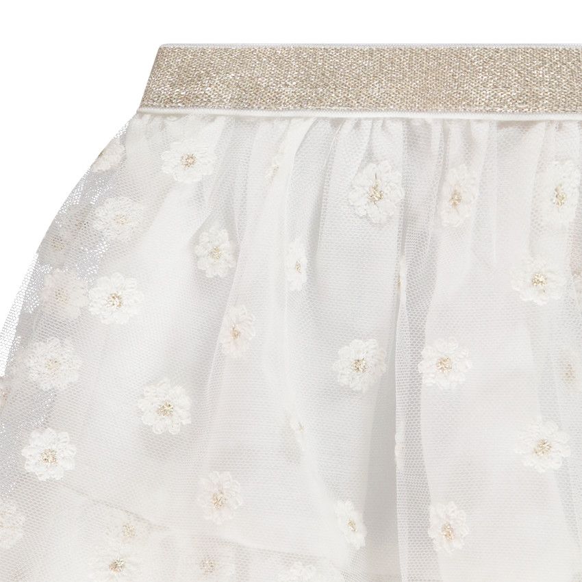 Jupe de cérémonie volantée en tulle brodé pour bébé fille - Ecru