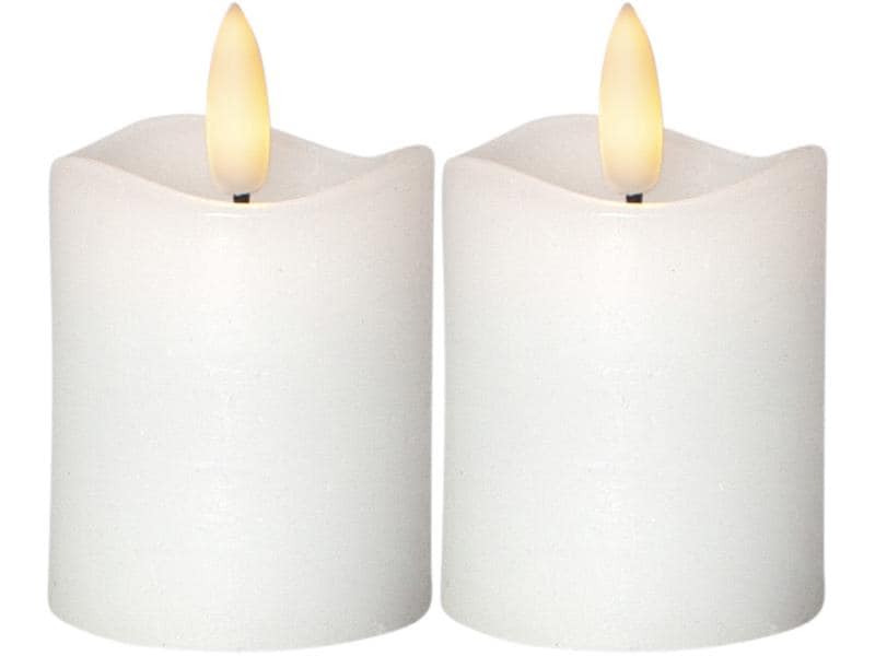 Star Trading LED-Kerzen Set Pillar Ø 5 x 7.5 cm, Weiss, 2 S Kerze aus Echtwachs mit LED Leuchte, 2er Set