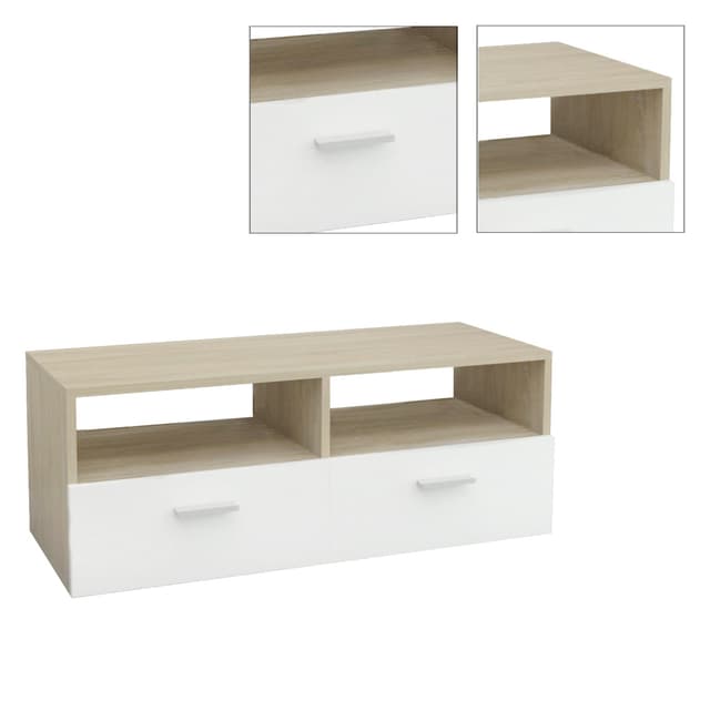 ML Design Træ TV Lowboard i hvid / natur 95x36x35cm, moderne tv-kort med