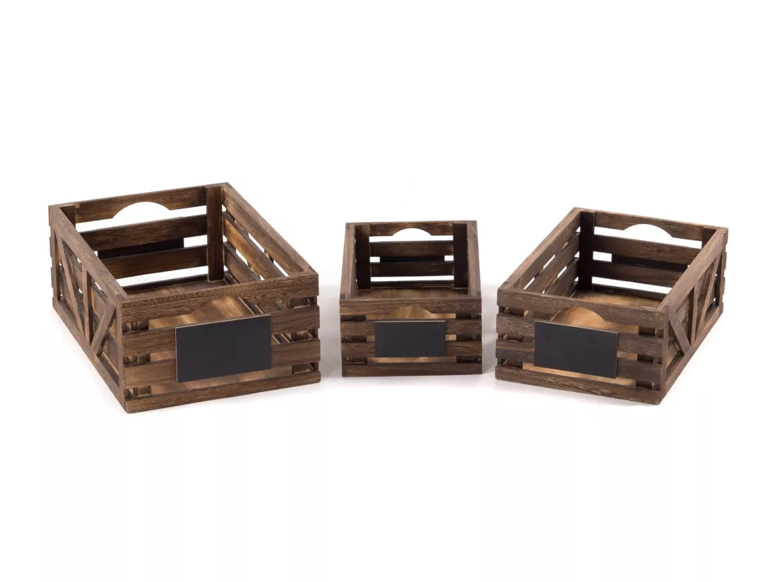 SET DE CAISSES EN BOIS Mira 3 pièces. Bois massif, différentes tailles couleurs naturelles