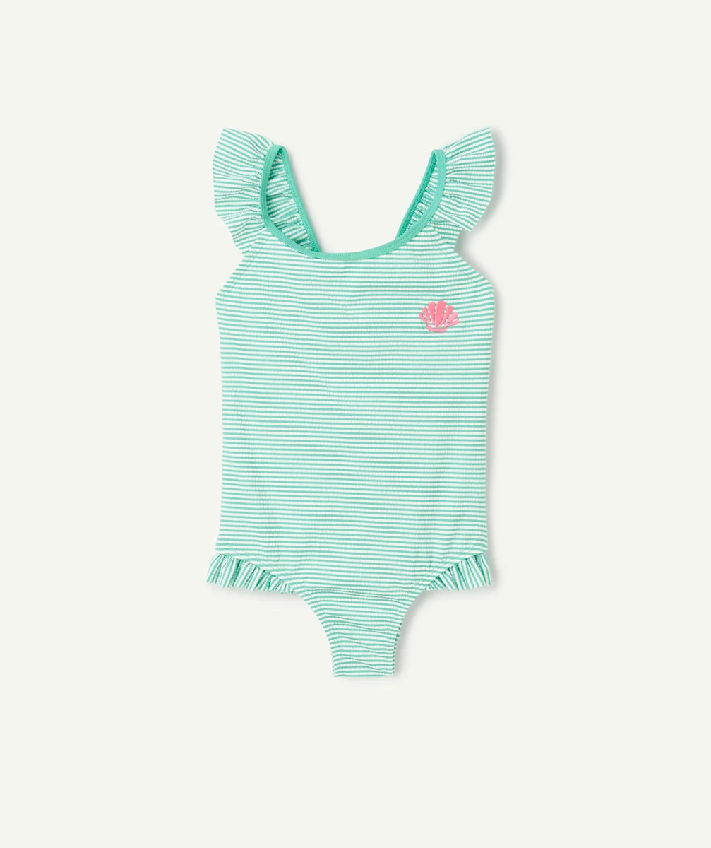 MAILLOT DE BAIN 1 PIÈCE FILLE EN FIBRES RECYCLÉES À RAYURES VERTES