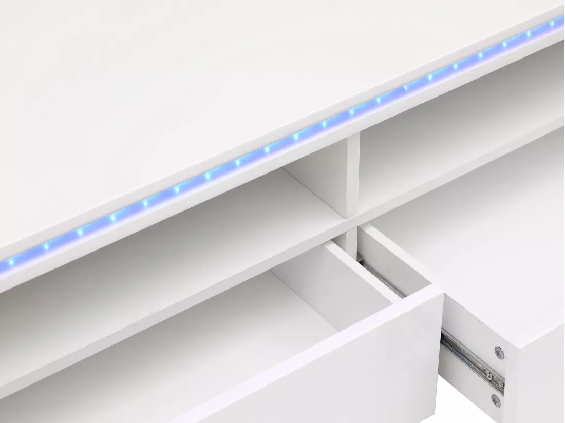 Table basse 2 tiroirs et 2 niches avec LEDs - Blanc - SYLPIA