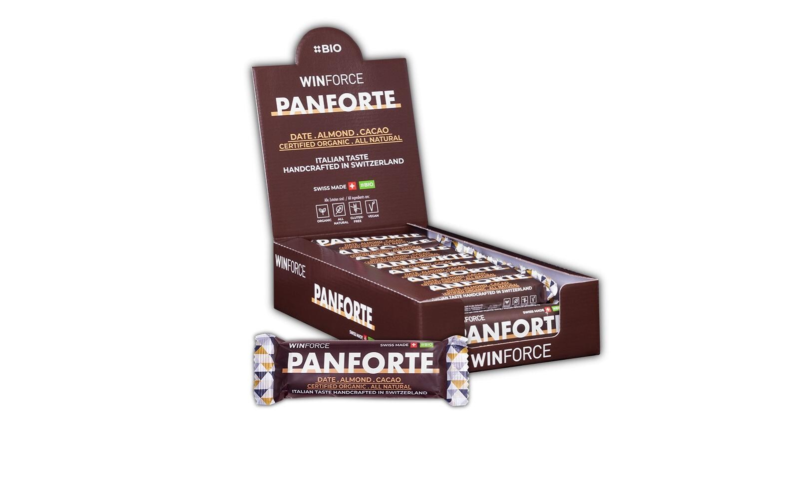 Riegel Panforte Bar Date-Almond-Cacao, 24 StückBio-Mandelriegel mit Früchten