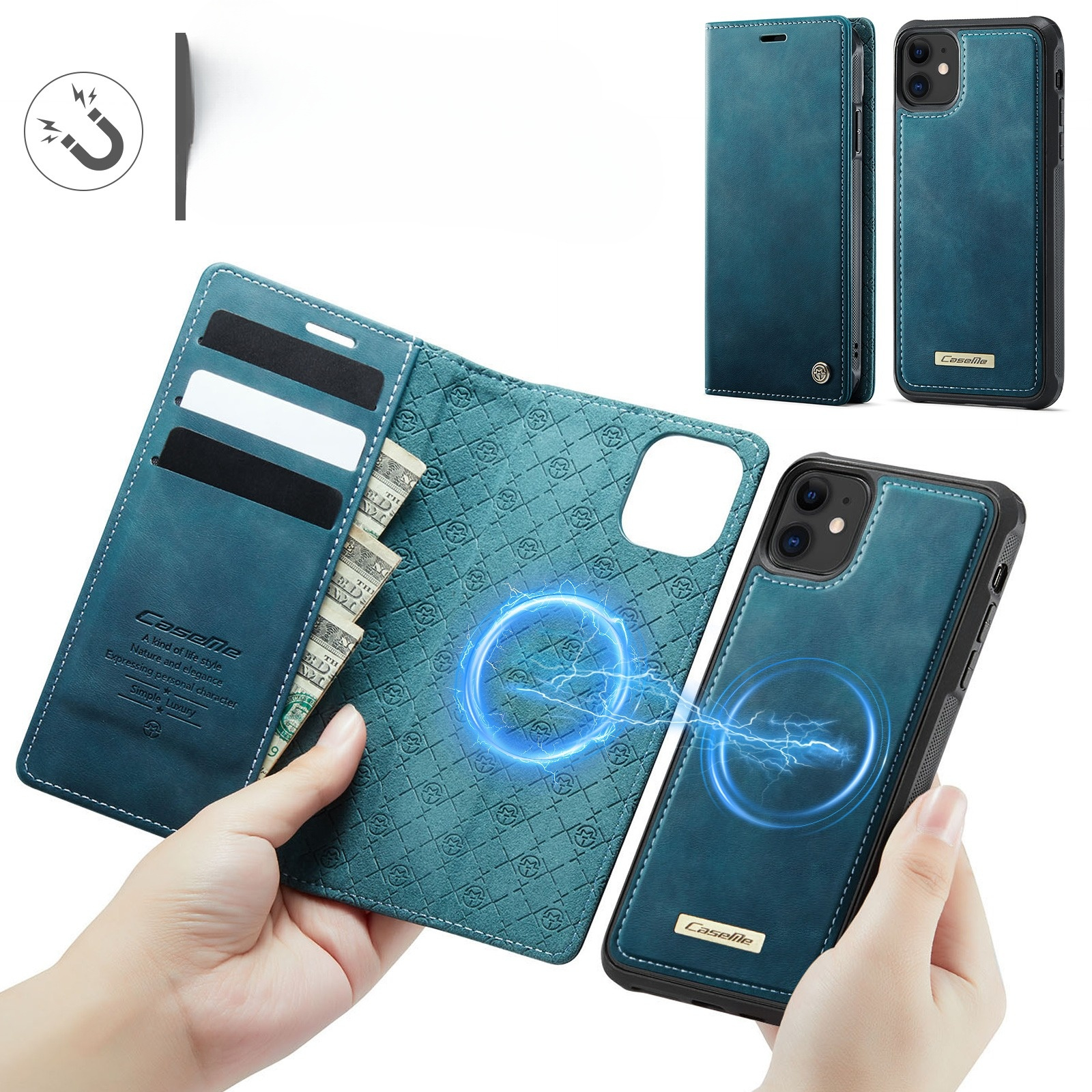 iPhone 11 2in1 MagSafe Leder Tasche   Magnet Hardcase Karten Etui (RFID Schutz) - Blau