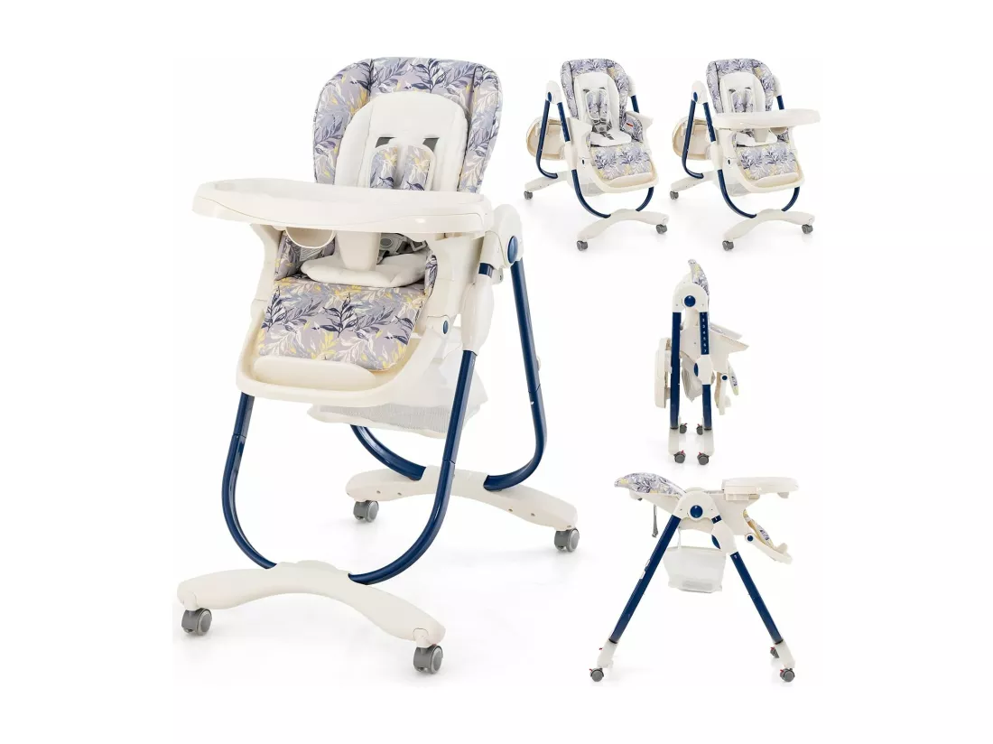 Chaise Haute Bébé Convertible, Chaise Portable pour Tout-Petits avec Double Plateau, Siège Enfant avec Hauteur/Dossier/Repose-Pieds Réglables, Roue Verrouillable, de 6 à 36 Mois (Bleu Marine)