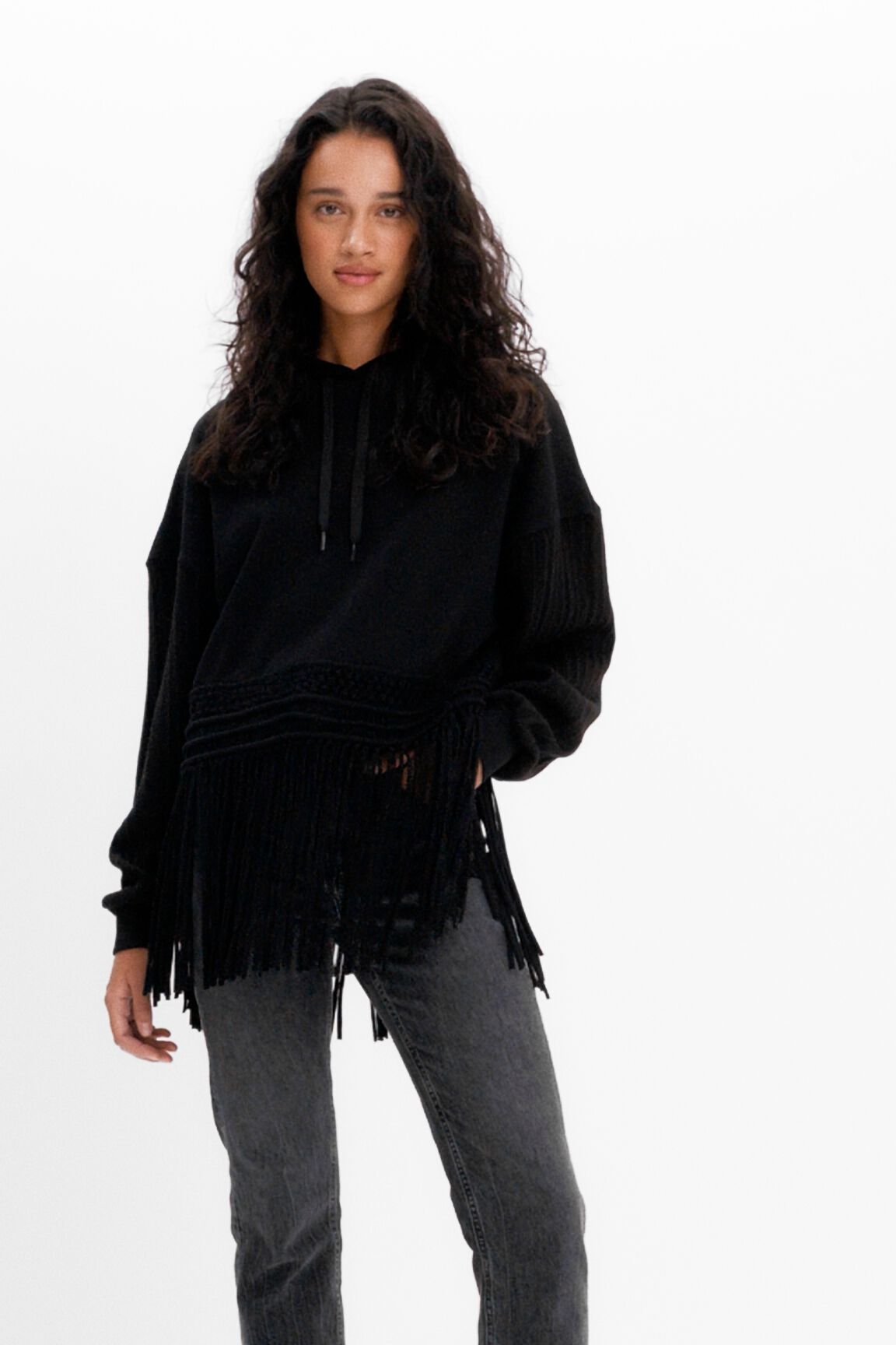 Sweat-shirt oversize capuche franges