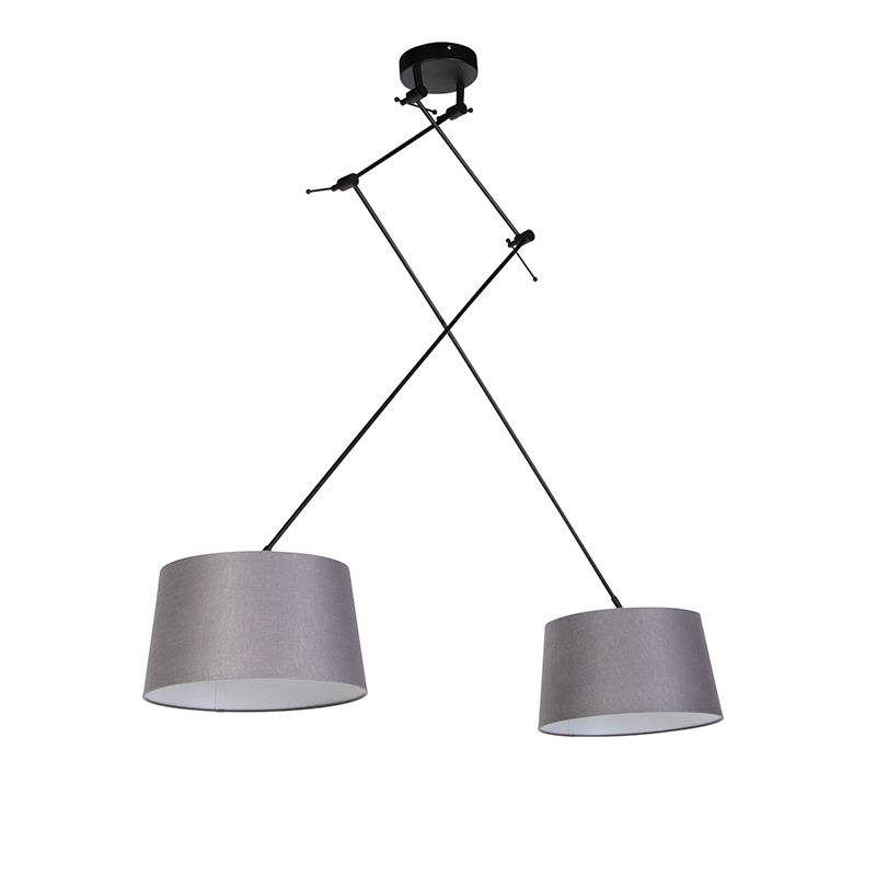 Hanglamp zwart met linnen kappen donkergrijs 35 cm 2-lichts - Blitz