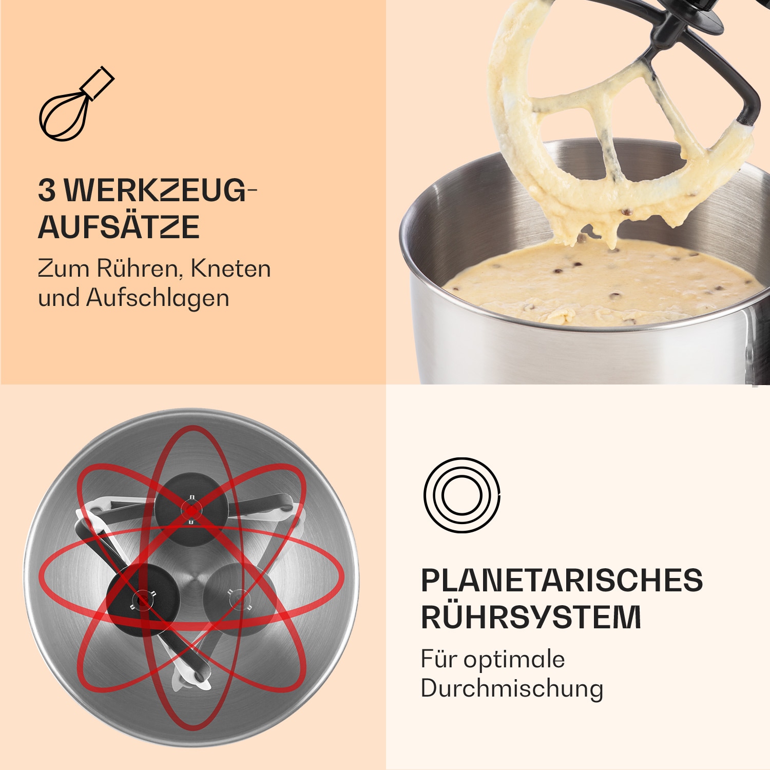 Bella Elegance Küchenmaschine 1800 W 2,7 PS 5,2 Ltr Edelstahl BPA-frei