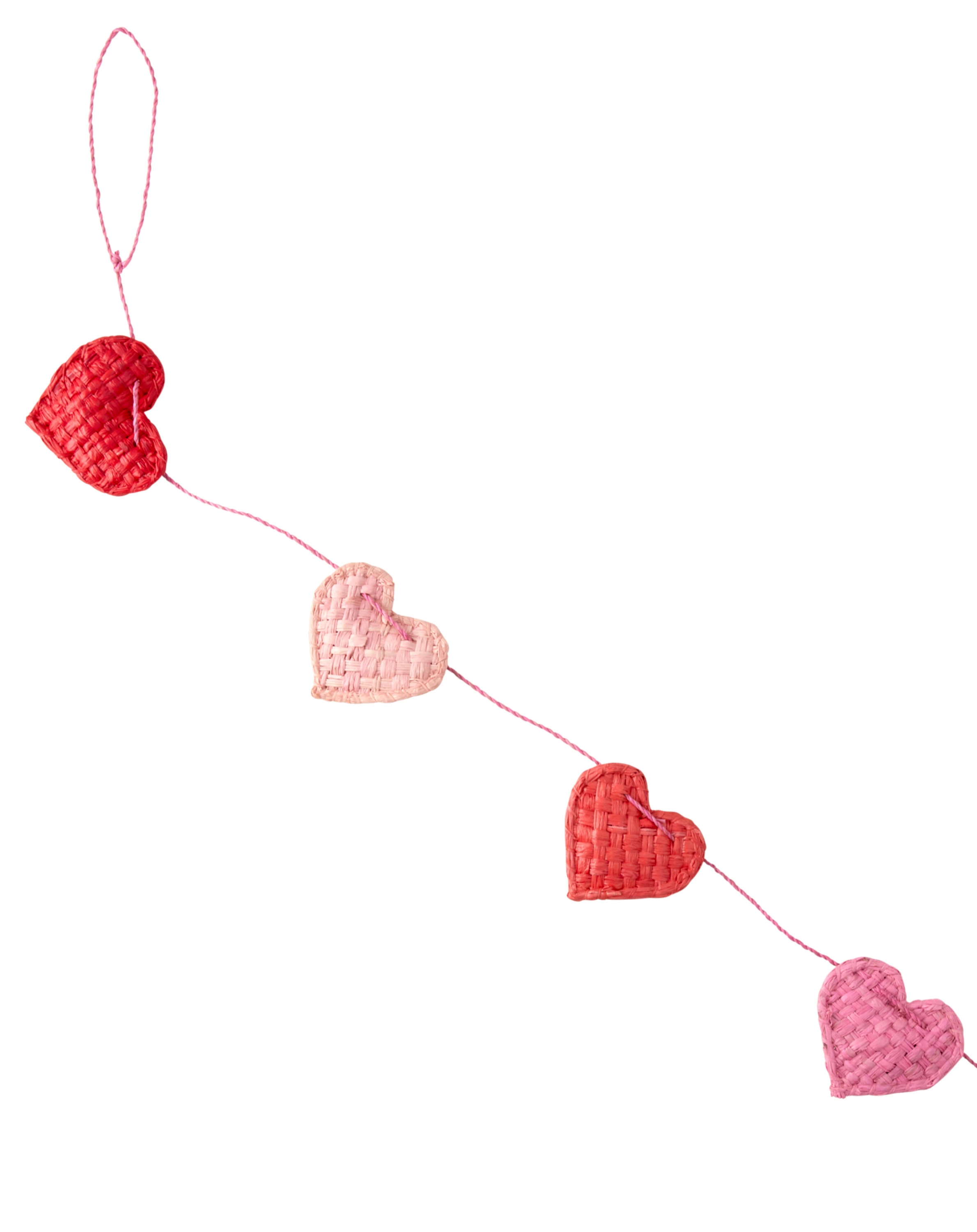Raffia-Girlande HEARTS (180cm) in red/pink