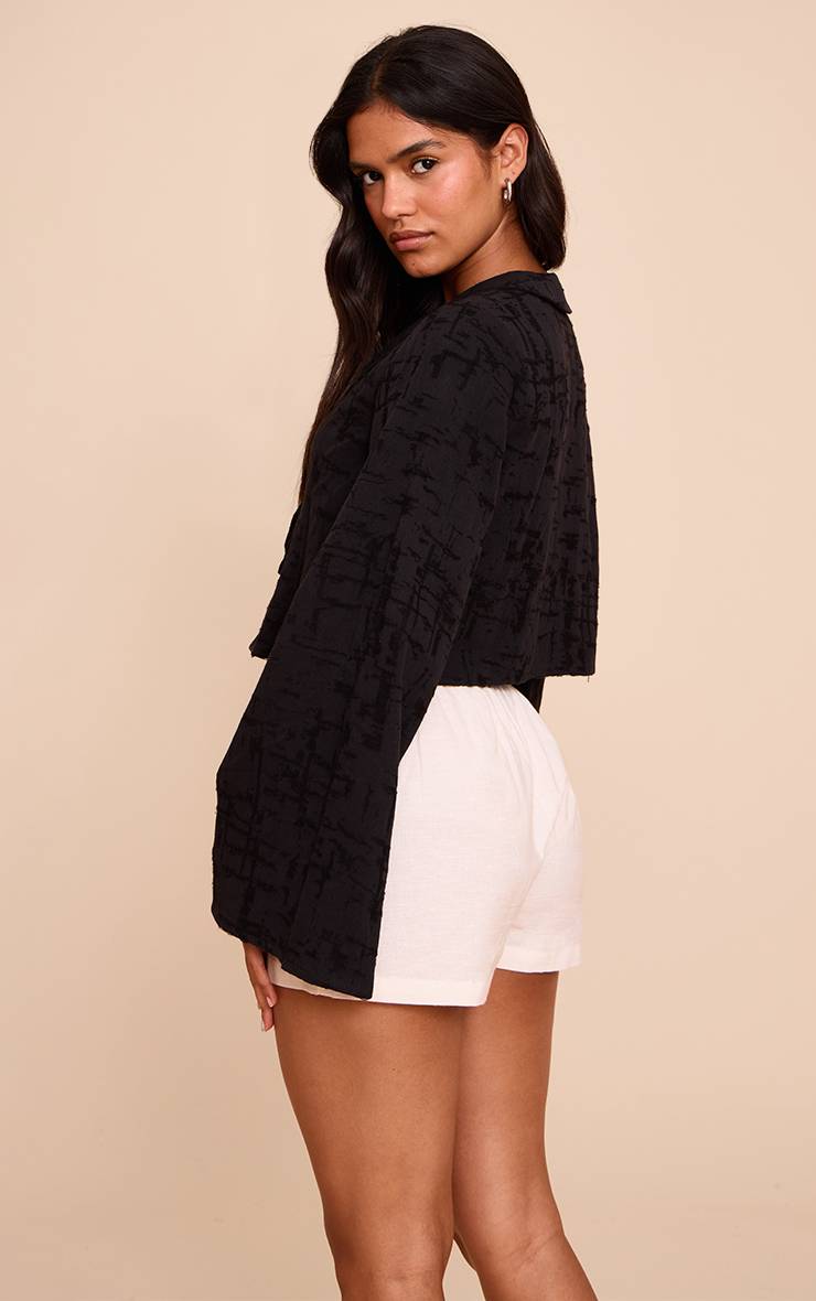 Noir Chemise Texturée Légère En Tissu Tissé Avec Nœud Devant