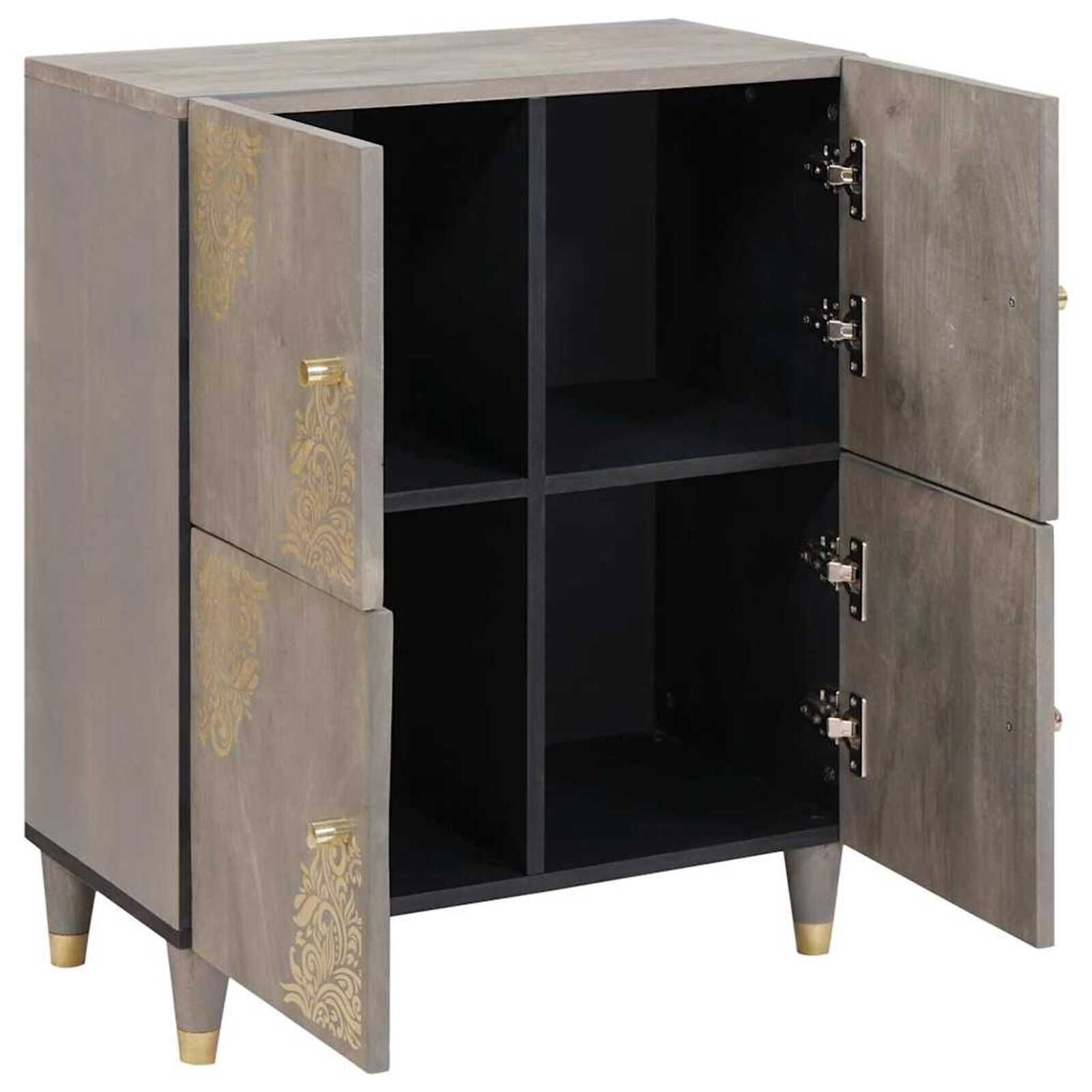 vidaXL Dressoir met plank grijs en goud 60 x 33 x 75 cm massief mangohout