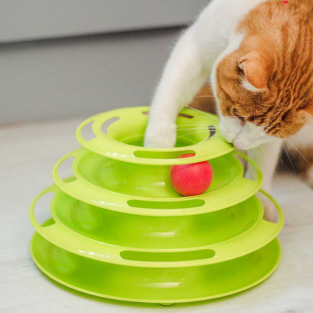 Ferplast jeu interactif pour chats twister en plastique, avec pieds anti-dérapant, 4 couches, 3 balles incluses