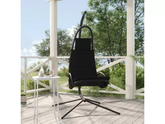 Chaise balançoire de jardin et coussin noir tissu Oxford-acier
