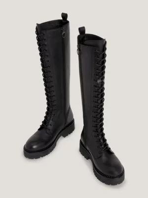 Botas urbanas de couro com cadarço até o joelho