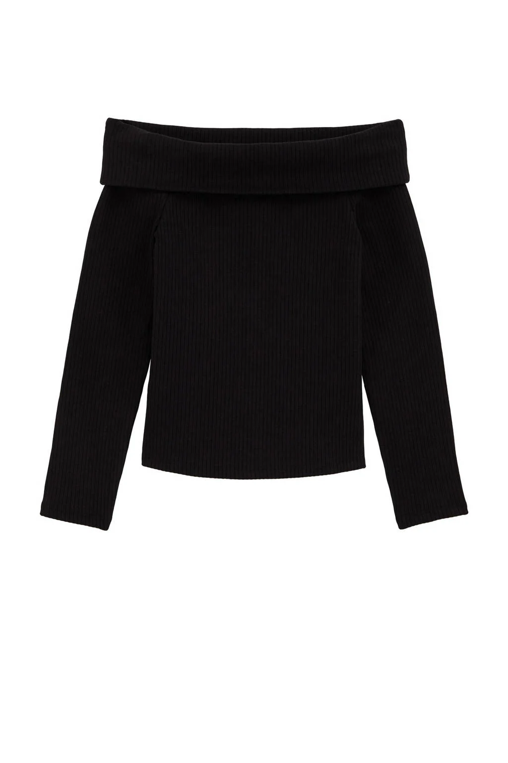 WE Fashion off shoulder trui zwart rib gebreid