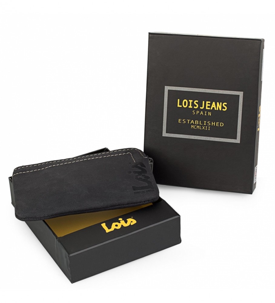 Carteira de couro Lois 201502 preta - 11x7cm -