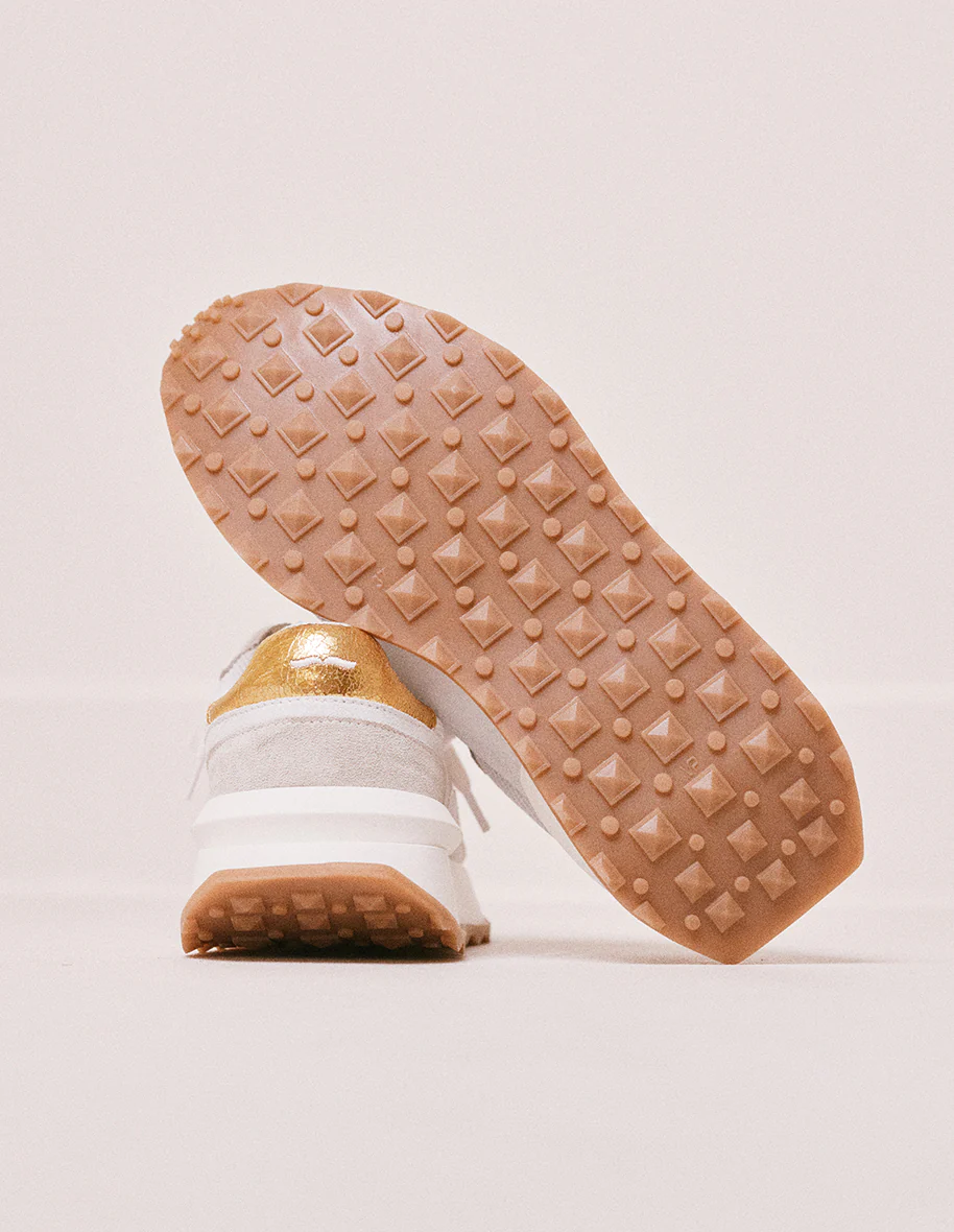 Baskets basses Yaelle - Suède et mesh blanc et doré