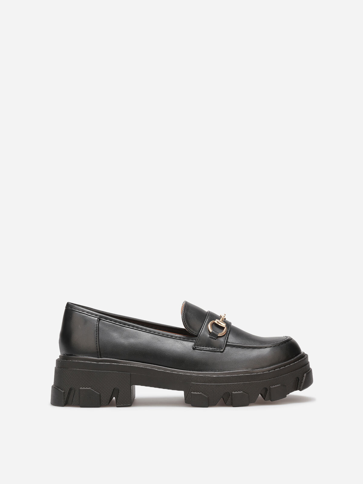 Mocassins crantés avec bride dorée- Noir