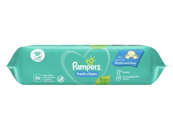 Pampers Fresh Clean -  Vådservietter til baby, Dermatologisk testet, Allergivenlig, Neutral pH, Parfumefri