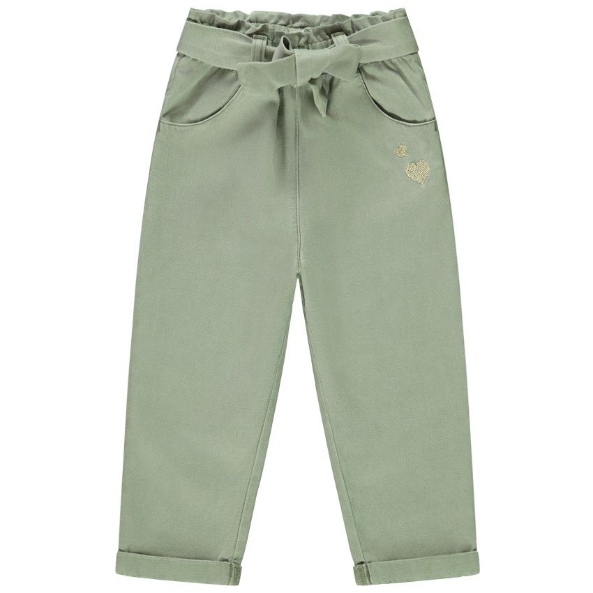 Pantalon en toile avec ceinture à nouer pour bébé fille - Vert