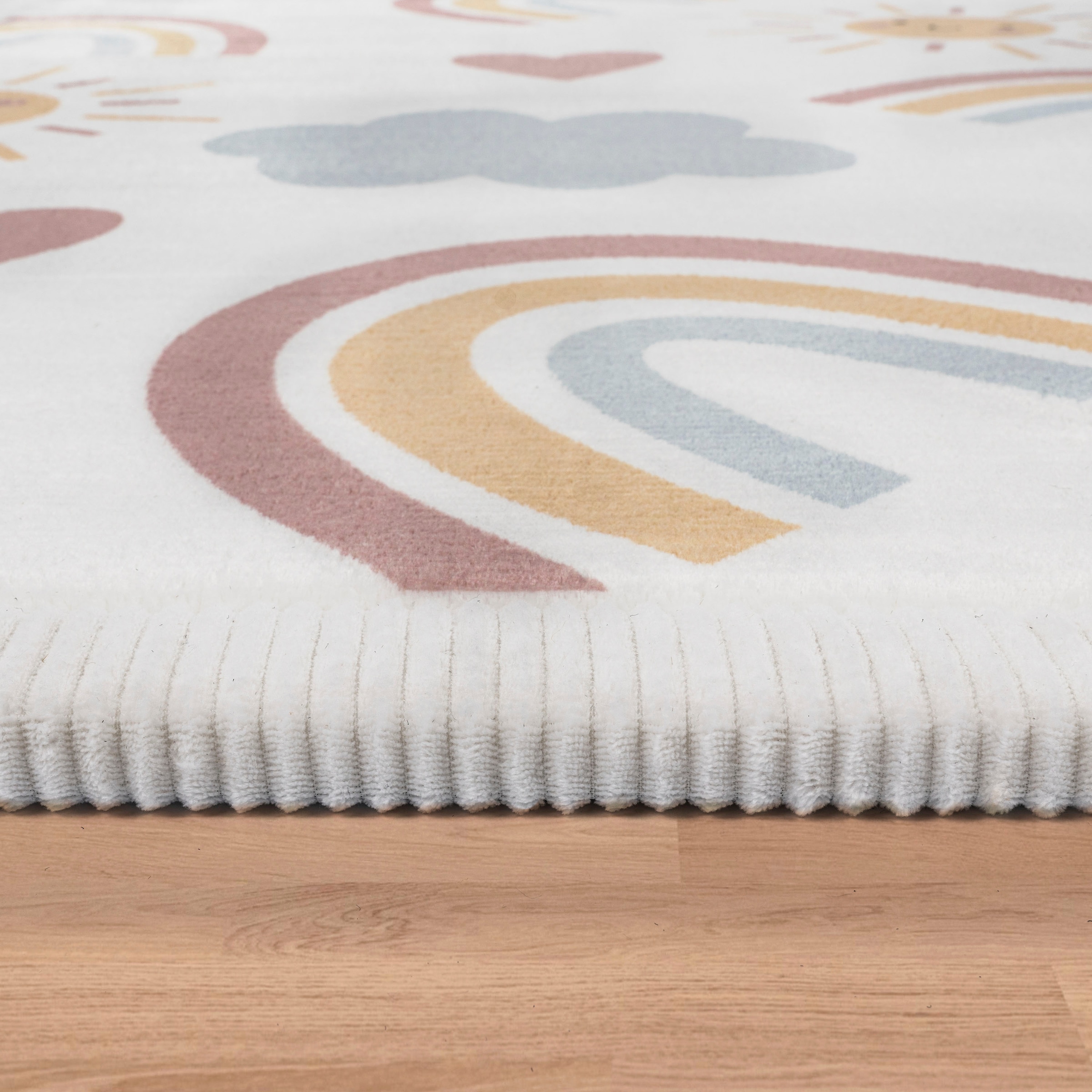 Paco Home Kinderteppich »Emilia 352« rechteckig 24 mm Höhe Kurzflor, Sonne, Wolken, Regenbogen, sehr weicher Flor