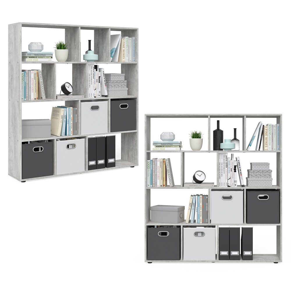 Vicco Raumteiler Pilar Bücherregal Standregal Büroregal 12 Fächer Beton