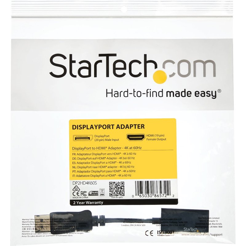 StarTech.com Adaptateur DisplayPort vers HDMI - M/F - Ultra HD 4K 60 Hz - Noir