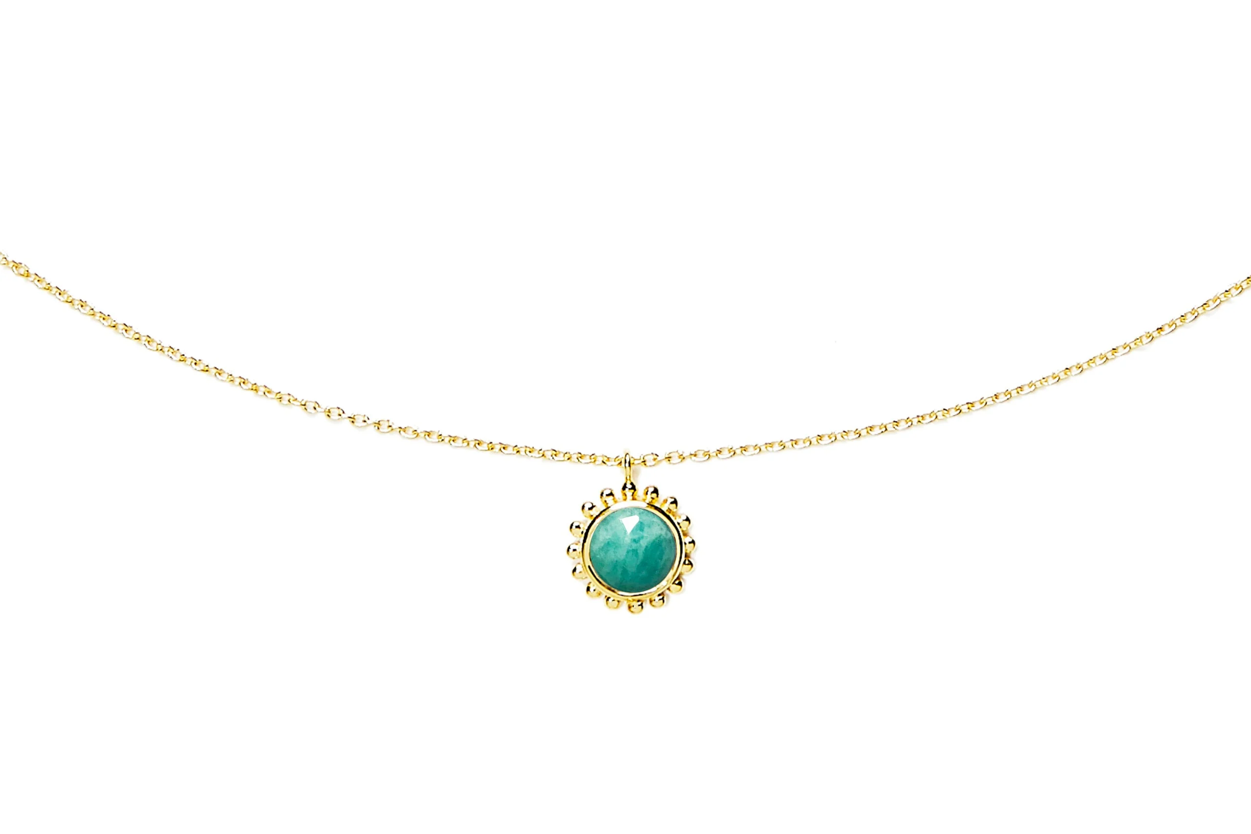 Collier surya grand soleil et amazonite | Doré