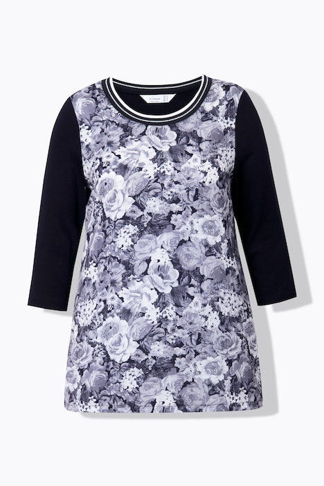 Blusenshirt, Satin mit Blütenmuster, Jerseyrücken