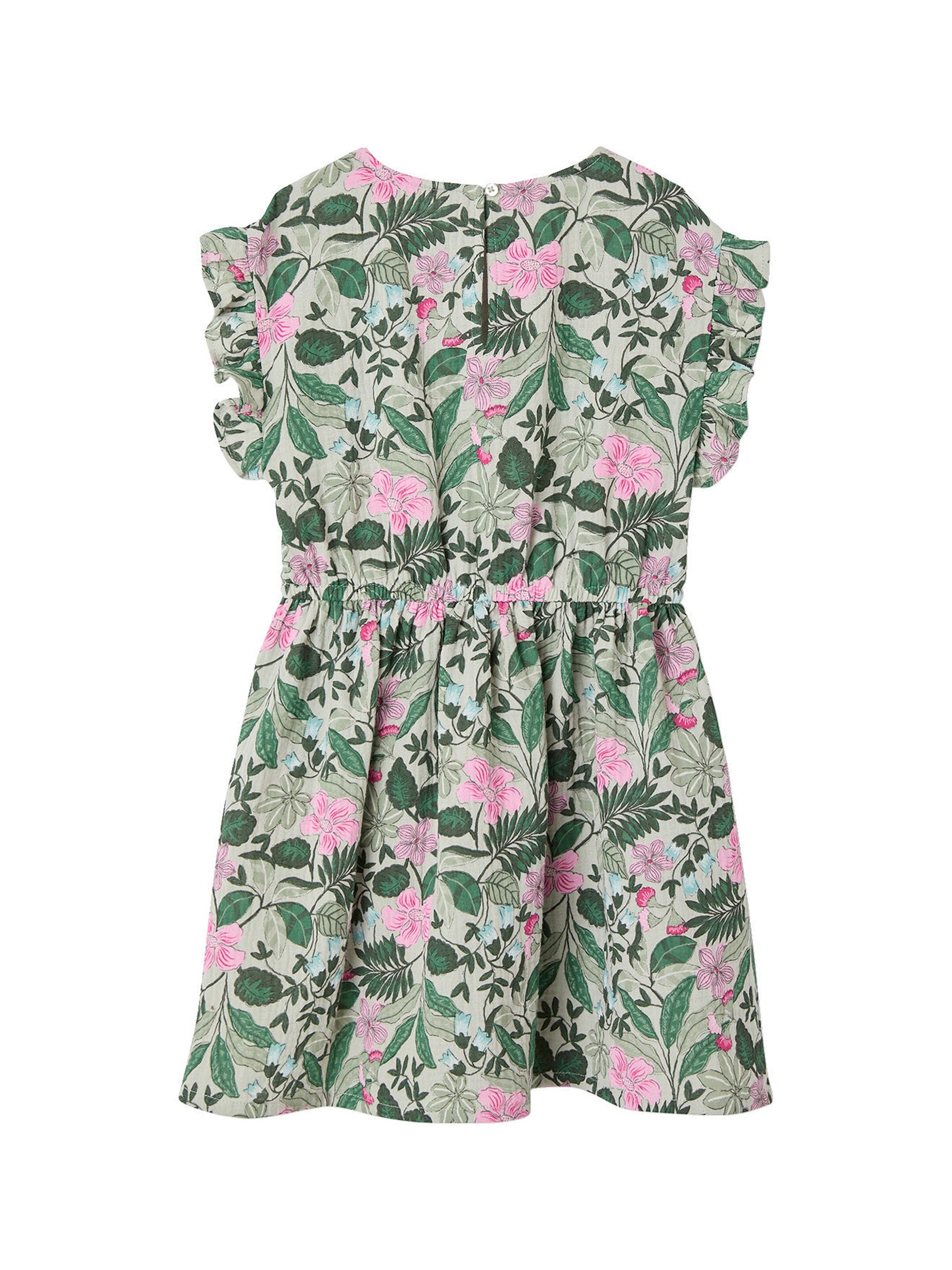 Vertbaudet Mädchen Musselinkleid mit Boho-Print salbeigrün