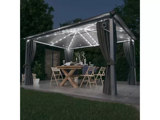 Tonnelle avec rideau et lumières LED 4x3 m Anthracite Aluminium