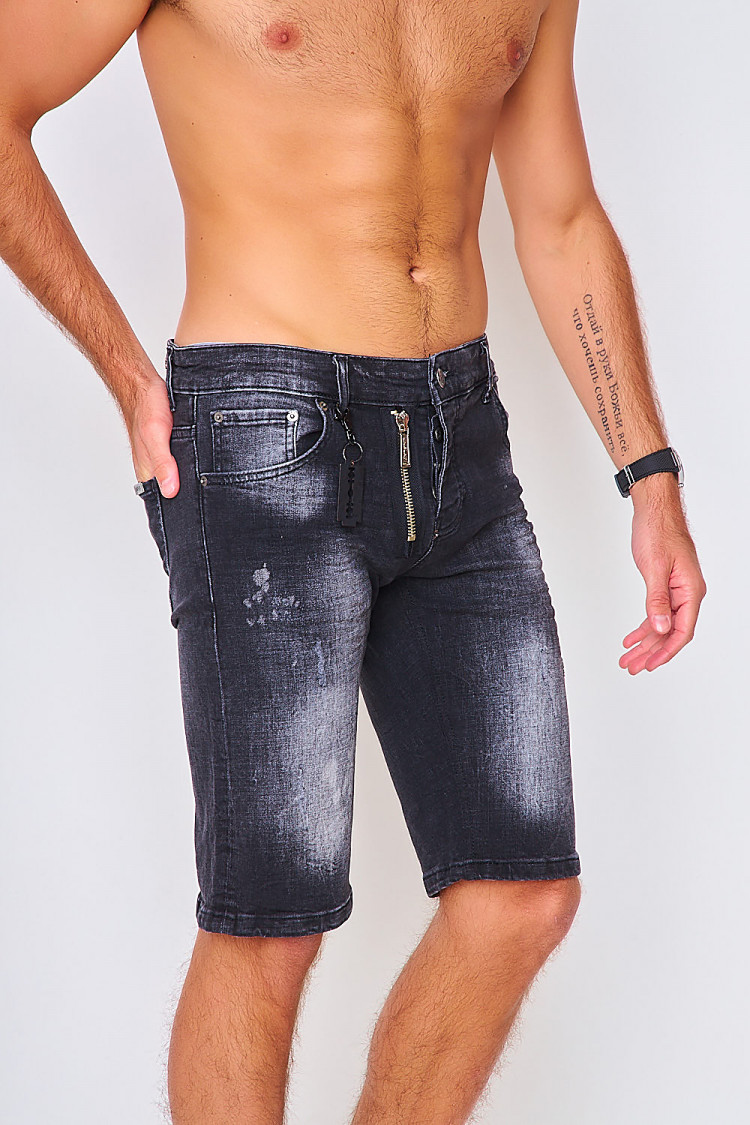 Bermuda noir en jeans zippé