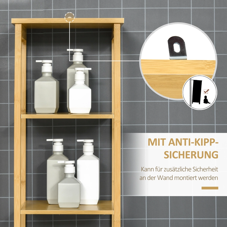 kleankin Badezimmerschrank mit 3 Ablagen natur