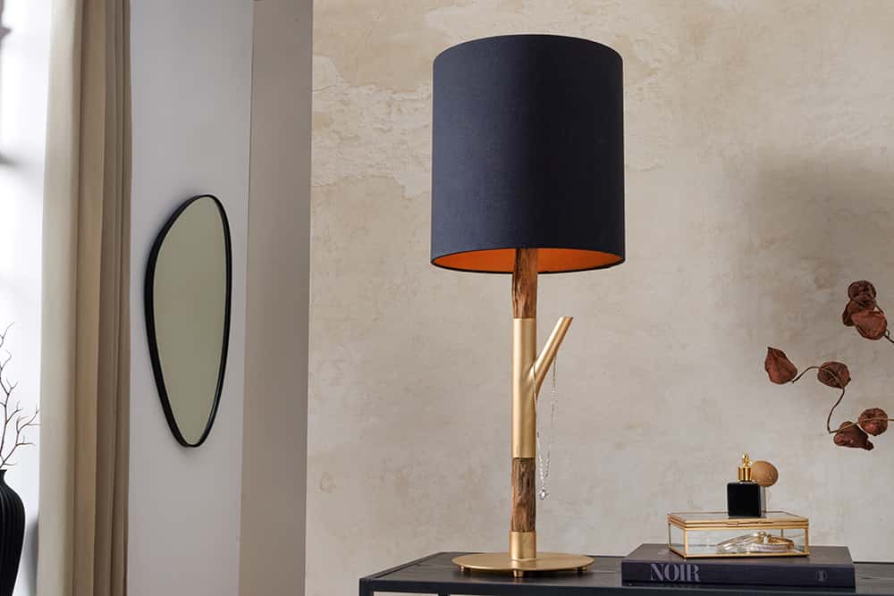 Tischlampe JEWELRY 75cm schwarz gold natur Eisenholz Massivholz