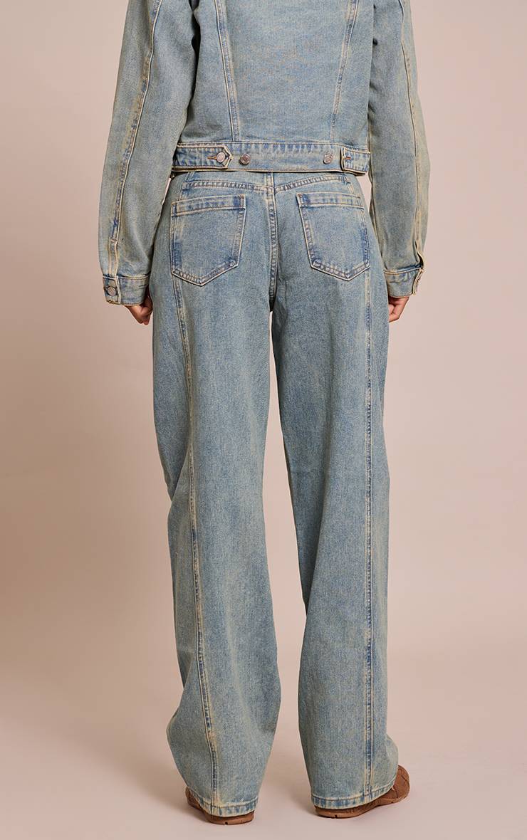 Délavage Vintage Jean Barrel Taille Basse À Détails De Coutures Vintage Coupe Tall