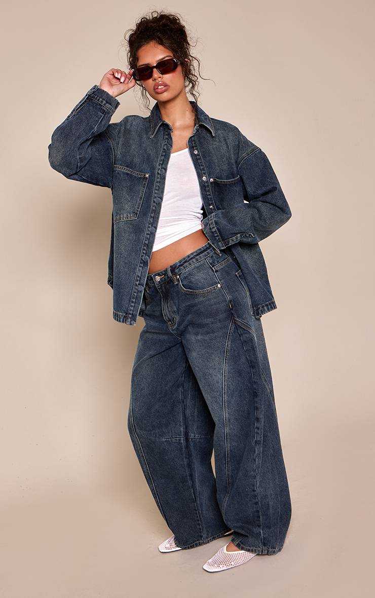 Bleu Foncé Jean Slouchy Vintage À Détails De Coutures