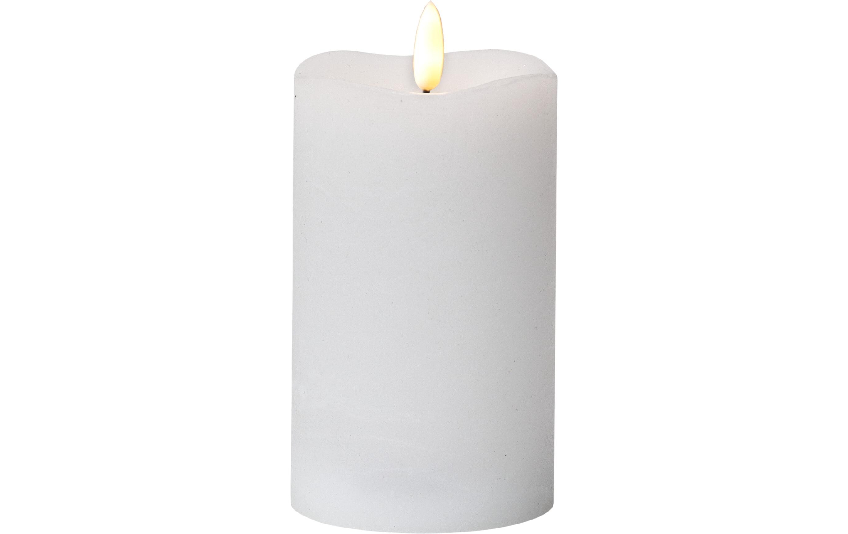 LED-Kerze Pillar Flamme Ø 7.5 x 14 cm, WeissKerze aus Echtwachs mit LED Leuchte