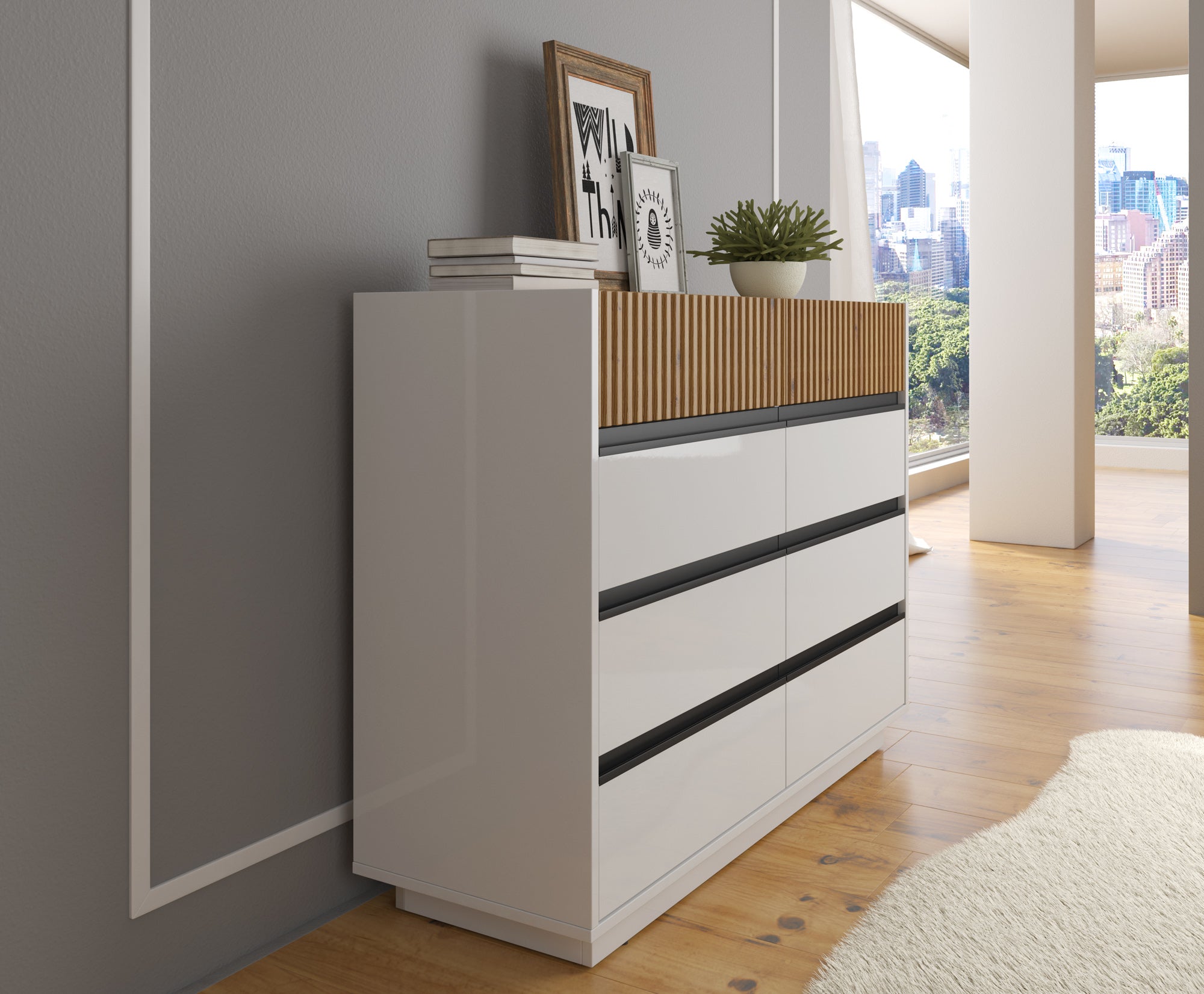 Ladekast Madeline 3 - Wit - 112x40x87 cm