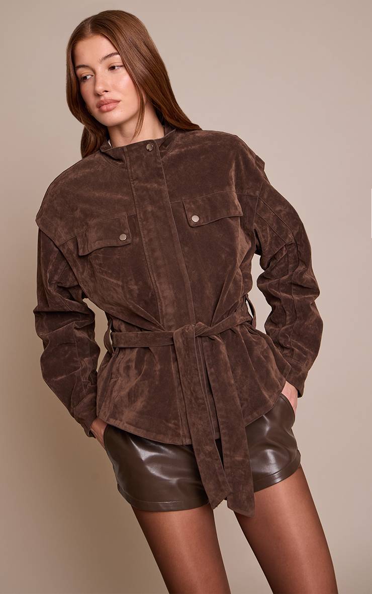 Chocolat Veste À Taille Basse Ceinturée En Synthétique