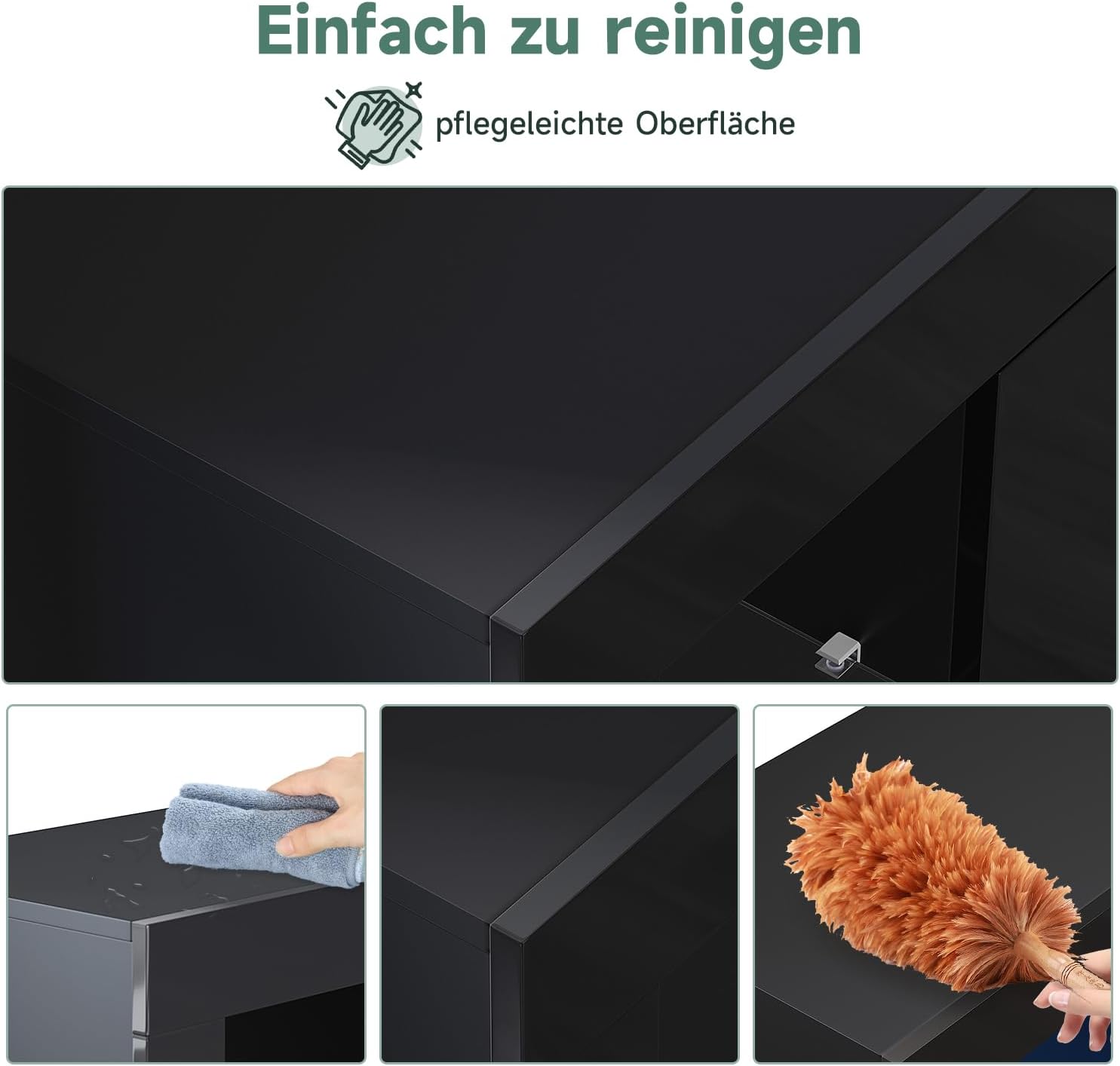 Kommode Sideboard mit LED-Leuchten Schwarz Beistellschrank mit 1 Türen und Offene Glas Regale modern Küchenschrank für Wohnzimmer 90 x 35 x 83cm