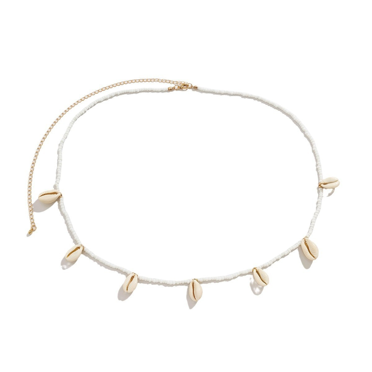 (68-93cm) Perlen Taillen Kette Verstellbarer Boho Körper Schmuck Sommer Bauch Accessoire mit Muscheln - Weiss