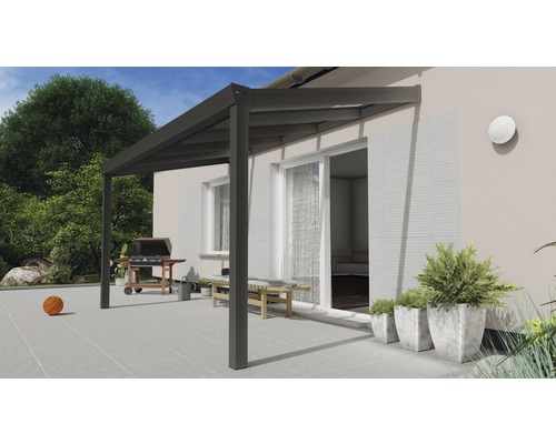Terrasoverkapping Expert met 8 mm gelaagd veiligheidsglas, 400 x 250 cm, antraciet structuur