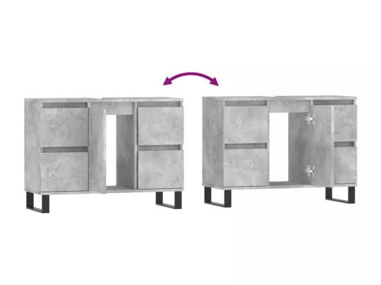 Armoire salle de bain gris béton 80x33x60cm bois d'ingénierie