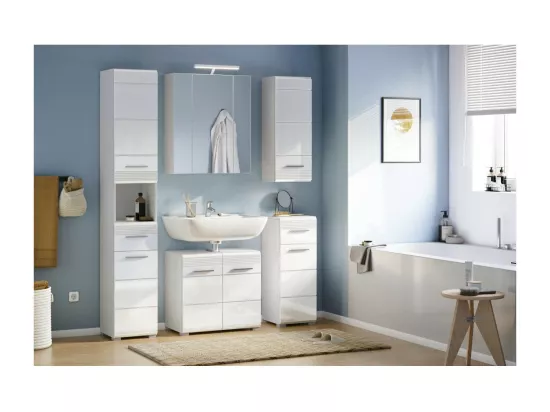 Meuble sous vasque 2 portes – Blanc laqué – KLEANKIN
