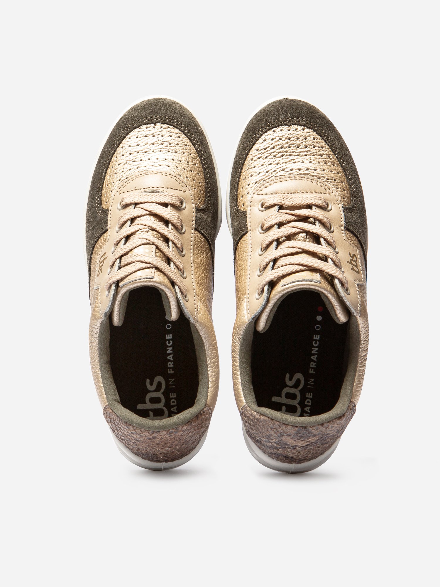 Baskets Femme Fabriquées en France Dessus Cuir Or et Kaki