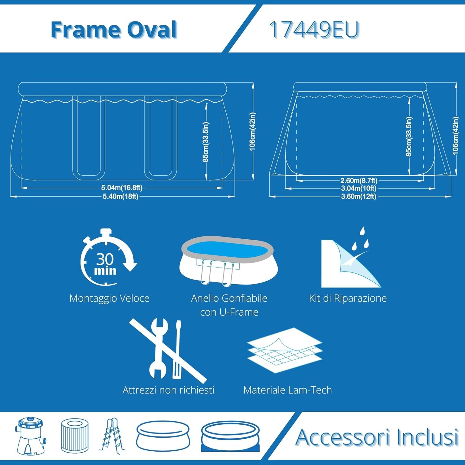 Jilong Pool selbsttragender Pool, Oval mit Gestell, grau 540x304x106 cm grau