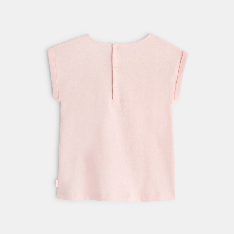 T-shirt col élastiqué rose bébé fille
